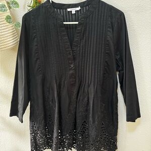 Chico's Black Pleated Mandarin Collar Blouse